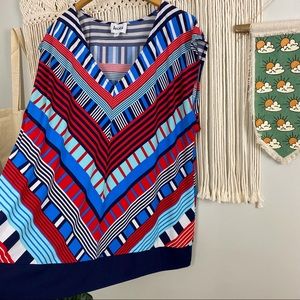 Leota Navy Red Stripes V Neck Sleeveless Top Size 1X